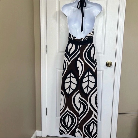 Bisou Bisou By Michelle Bohbot Y2K Halter Maxi Dress Artsy Brown Black Size 8 - Picture 2 of 6